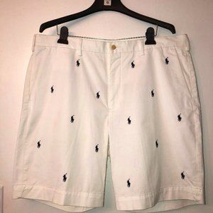 Polo Ralph Lauren Men's White with Blue Logo Shorts